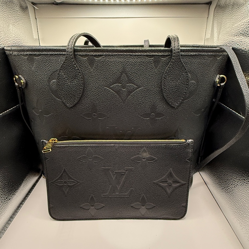 Louis Vuitton Black Embossed Monogram Leather Tote with Zip Pouch